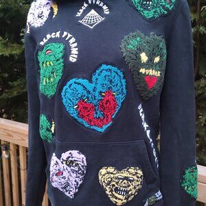 BLACK PYRAMID Mens Patch Logo Graphic Hoodie Small Cord Missing